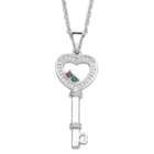 Platinum Couple's Birthstone and Diamond Key Heart Necklace