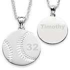 Silvertone Engraved Baseball Pendant