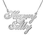 Silver Two Names and Heart Love Necklace