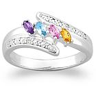 Sterling Silver Marquise Birthstone & Diamond Accent Mothers Ring