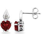 Heart Shape Garnet and Diamond Earrings in White Gold