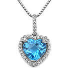 Blue Topaz Birthstone Heart Pendant with Diamond Accents