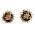 14k Gold Smokey Quartz and Diamond Stud Earrings