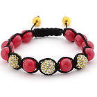 Red Jade and Crystal Shamballa Inspired Bracelet