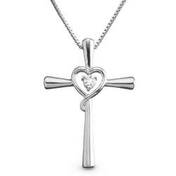 Sterling Silver Cubic Zirconia Cross and Heart Necklace