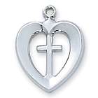 Sterling Silver Heart and Cross Pendant Necklace