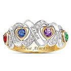 Mother's Ring with Crystal Birthstones and Engraved Names