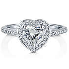 Sterling Silver Heart Cut Cubic Zirconia Halo Ring