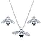 Silver Bee Necklace and Earrings Set with Swarovski Zirconia