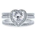 3-Piece Sterling Silver Heart-Shaped CZ Halo Heart Ring