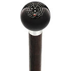 Skull and Spider Web Round Knob Walking Cane with Wood Shaft