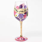 Mother of the Bride's Hand-Painted Floral Wine Glass