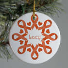 Personalized Orange Ribbon Snowflake Ornament