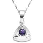 Round Purple Amethyst Solitaire in Trillion-Shaped Silver Pendant