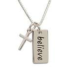 Sterling Silver Believe Pendant Necklace with Cross