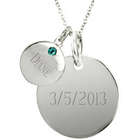 Double Round Tag Silver Birthstone Necklace