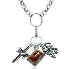 Christian Cross and Bible Charm Necklace in Silver
