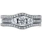 3-Stone Cubic Zirconia Silver Engagement Ring Set