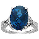 Blue Topaz & Diamond Ring in 14K White Gold