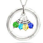 Engraved Circle Pendant with Personalized Dangling Birthstones