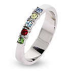 5 Stone Thin Band Mothers Ring with Austrian Crystal Birthstones