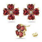 Diamond & Garnet Flower Earrings in 14K Yellow Gold