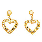 Diamond-Cut Open Heart Earrings in 14K Yellow Gold