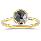 Black Diamond Solitaire Ring in 14K Yellow Gold
