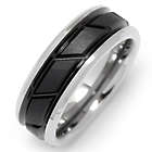 Men's Patterned Matte Black and Tungsten Ring