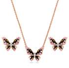 Rose Gold Flashed CZ Butterfly Enamel Stud Earrings and Necklace