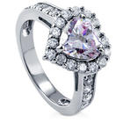 Sterling Silver 2.43 Ct Purple CZ Halo Heart Engagement Ring