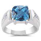 Swiss Blue Topaz & Diamonds 10K White Gold Ring