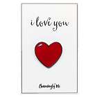 "I Love You" Heart Enamel Pin on Greeting Card