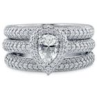 Sterling Silver Pear CZ Halo Stackable Rings