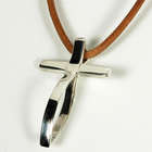 Sterling Silver Cross Necklace with Black Leather Cord