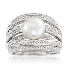 Cultured Pearl and Diamond Multi-Row Ring in Sterling Silver