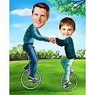 Personalized Father and Son Unicycles Caricature