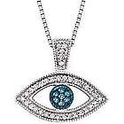 Blue and White Diamond Evil Eye Pendant Necklace