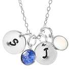 Hand Stamped Sterling Silver Mini Initial Birthstone Necklace