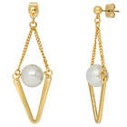 Gold-Tone Simulated Pearl V-Shaped Dangle Drop Earrings