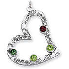 Sterling Silver Floral Heart Family Pendant with 4 Stones