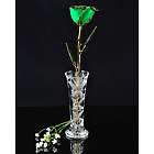 24 Karat Gold Trimmed Green Rose with Crystal Vase