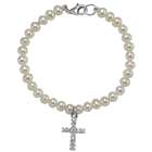 Freshwater Pearl and Cubic Zirconia Cross Bracelet in Silver