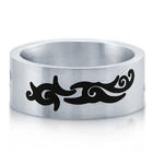 Stainless Steel Black Tribal Tattoo Design Men's Ring
