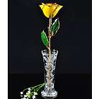 24K Gold Trimmed Yellow Rose with Crystal Vase