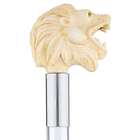Roaring Lion Faux Ivory Handle Walking Cane with Lucite Shaft