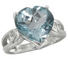 Checkerboard Blue Topaz Heart Silver Ring
