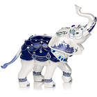 Sparkling Blue Willow Elephant Figurine with Crystals
