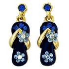 Royal Blue Crystal Flower Strap Earring in Gold Plate