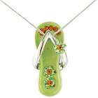 Peridot Green Flower Strap Flip Flop Necklace in Silver